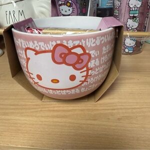 Hello Kitty Pink and White Bowl with chopsticks